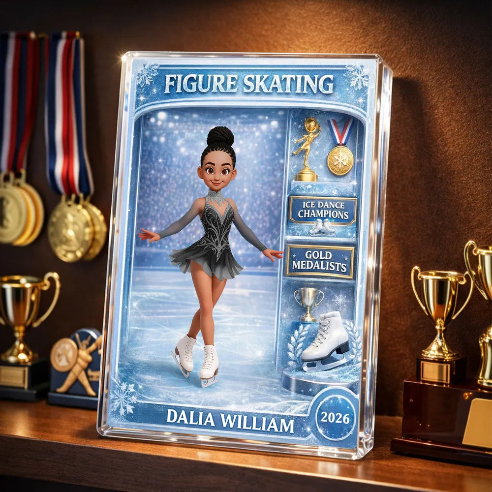Figure Skating Woman Action Figure - Personalized Acrylic Block Plaque - Gift For Figure Skater
