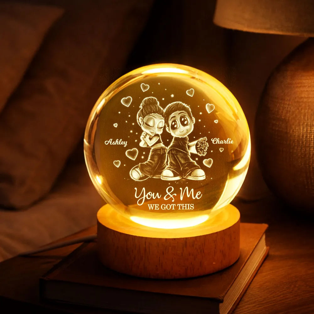 Y2K Couple - Personalized Crystal Ball LED Night Light - Sentimental Valentine's Day Gift for Her, for Him