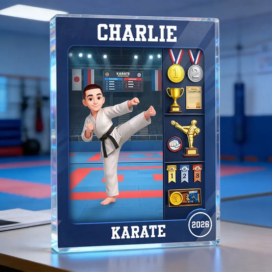 Karate Man Action Figure - Personalized Acrylic Block Plaque - Gift For Karateka