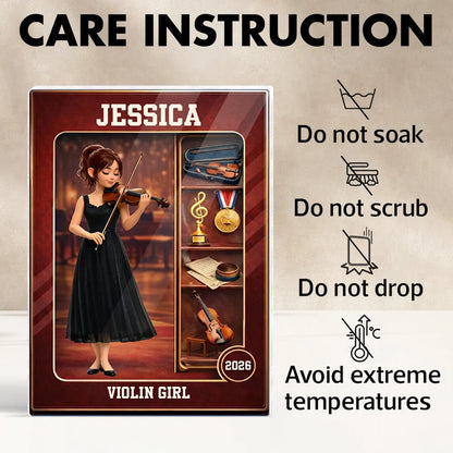 Violin Girl Action Figure - Personalized Acrylic Block Plaque - Gift For Violinist