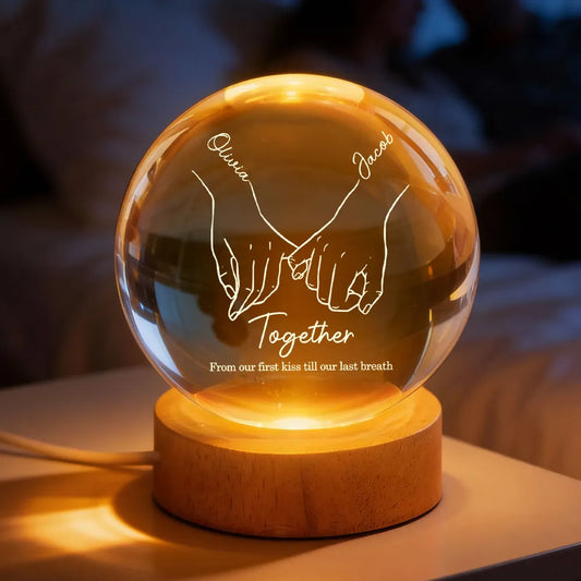 Couple Interlocked Hands - Personalized Crystal Ball LED Night Light - Sentimental Gift for Her, for Him, Couple Keepsake