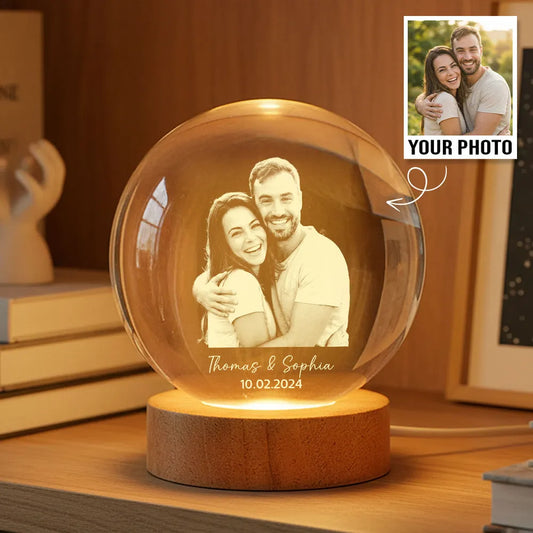 Eternal Love Custom Couple Photo - Personalized Crystal Ball LED Night Light - Valentine's Day Gift For Couple, For Him, For Her