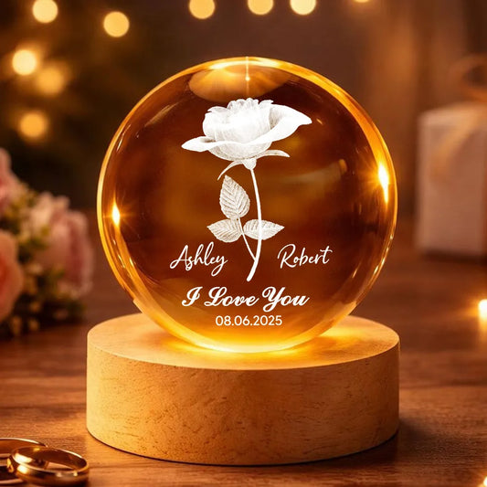 Eternal Love Rose I Love You - Personalized Crystal Ball LED Night Light - Valentine's Day Gift For Couple, For Her, For Him