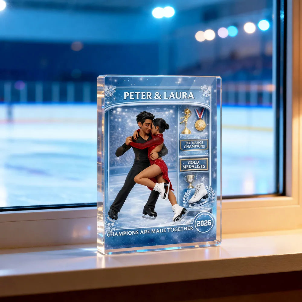 Figure Skating Couple Action Figure - Personalized Acrylic Block Plaque - Anniversary, Valentine's Day Gift, Gift For Him, Gift For Her