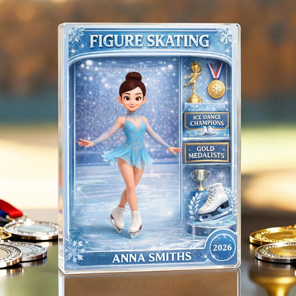 Figure Skating Woman Action Figure - Personalized Acrylic Block Plaque - Gift For Figure Skater