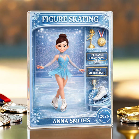 Figure Skating Woman Action Figure - Personalized Acrylic Block Plaque - Gift For Figure Skater