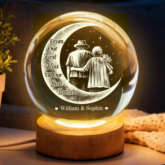 From Our 1st Kiss Till Our Last Breath - Personalized Crystal Ball LED Night Light - Heartfelt Valentine's Day Gift for Her, for Him, Couple Keepsake