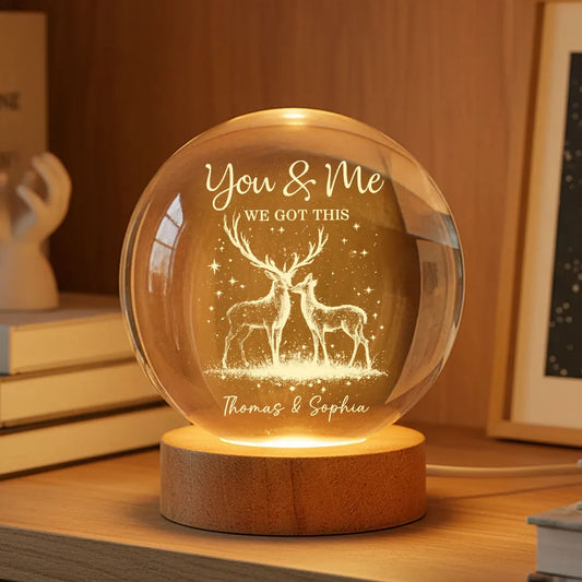 Eternal Love Deers Couple - Personalized Crystal Ball LED Night Light - Valentine's Day Gift For Couple, Hunters, For Her, For Him
