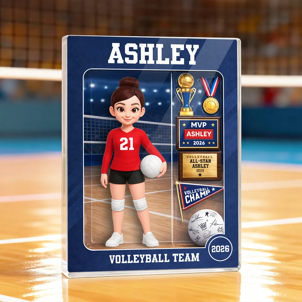 3D Effect Volleyball Girl Action Figure - Personalized Acrylic Block Plaque - Unique Gift For Daughter, Granddaughter
