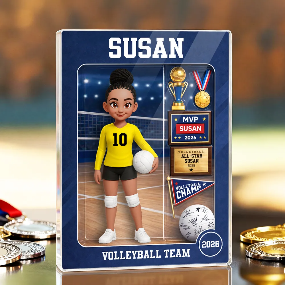 3D Effect Volleyball Girl Action Figure - Personalized Acrylic Block Plaque - Unique Gift For Daughter, Granddaughter