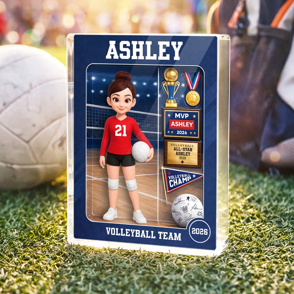 3D Effect Volleyball Girl Action Figure - Personalized Acrylic Block Plaque - Unique Gift For Daughter, Granddaughter