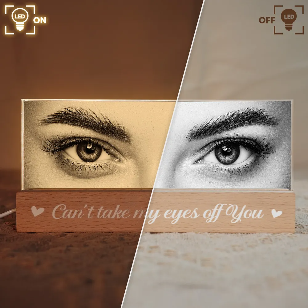 Custom Eye Photo Of Him Of Her - Personalized Acrylic Block Plaque LED Night Light - Funny Valentine's Day Gift For Couple
