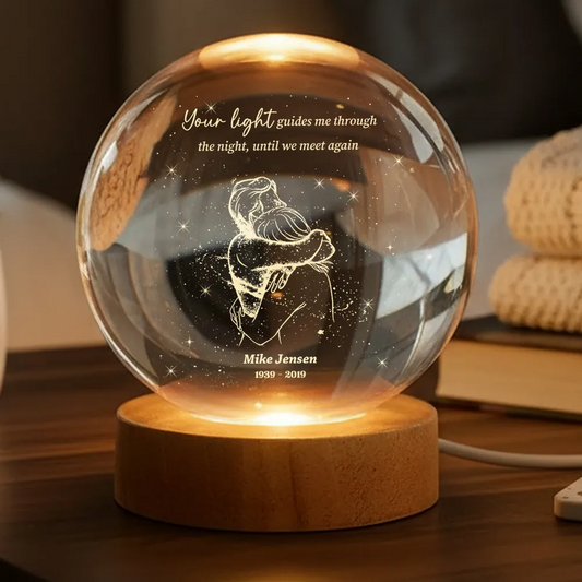 A Piece Of My Heart Lives in Heaven Couple Hugging - Personalized Crystal Ball LED Night Light - Memorial Remembrance Keepsake