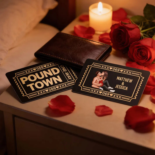Funny Couple Pound Town Ticket - Personalized Metal Wallet Card - Gift For Him, Gift For Her