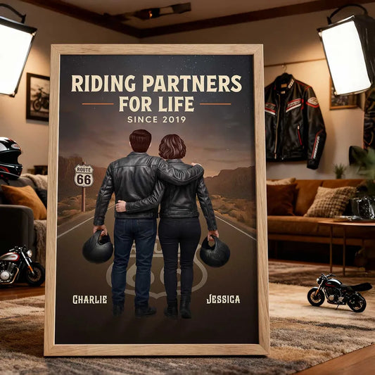 Eternal Love Back View Biker Couple Riding Partners For Life Personalized Poster - Unique Valentine's Gift For Couple, Bikers, Gift For Him, For Her