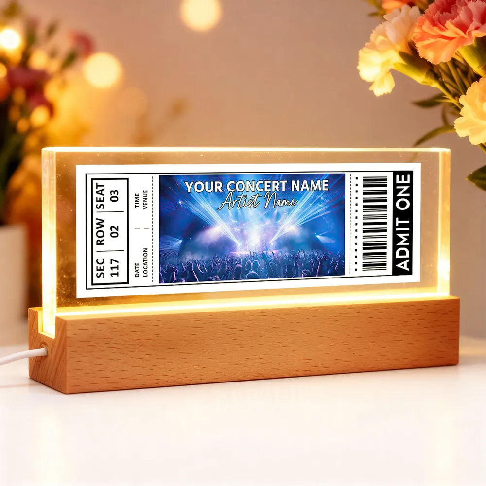 Custom Couple Favorite Music Concert Photo Ticket - Personalized Acrylic Block LED Night Light - Valentine's Day Gift for her, for him