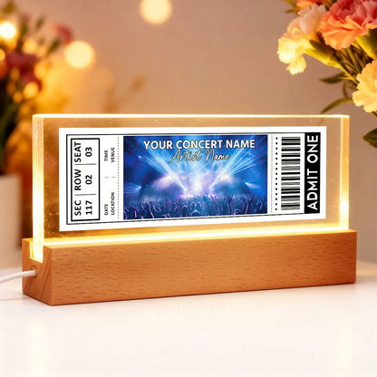 Custom Couple Favorite Music Concert Photo Ticket - Personalized Acrylic Block LED Night Light - Valentine's Day Gift for her, for him