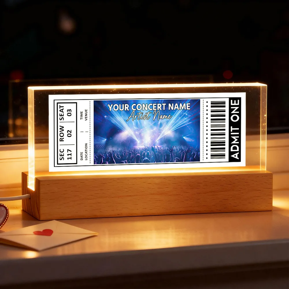 Custom Couple Favorite Music Concert Photo Ticket - Personalized Acrylic Block LED Night Light - Valentine's Day Gift for her, for him