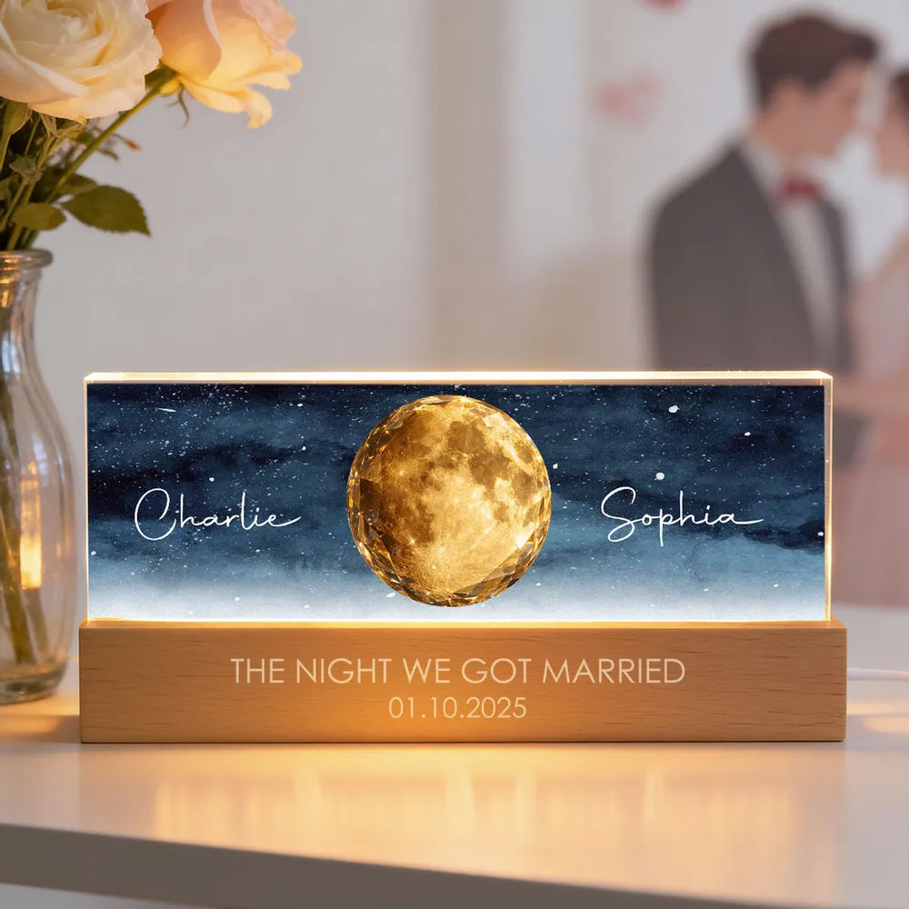 The Beginning of Our Forever Couple Moon Phase - Personalized Acrylic Block LED Night Light - Anniversary, Valentine's Day Gift for her, for him