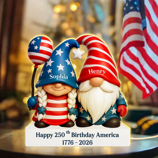 250th Anniversary American Gnome Couple - Personalized Light Box - Perfect Valentine Gift for Couple, for Her, for Him