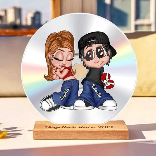 Y2K Couple Retro CD Personalized Acrylic Circle 3D Led Light, Gift, Anniversary Gift for Him, for Her