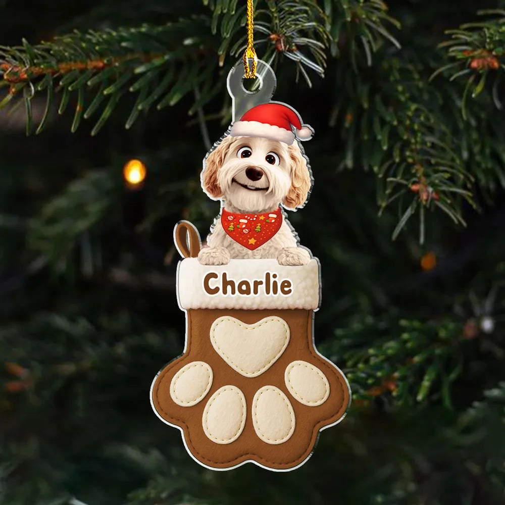 Dog Love In Stocking - Personalized Custom Acrylic Ornament