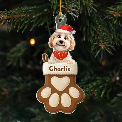 Dog Love In Stocking - Personalized Custom Acrylic Ornament