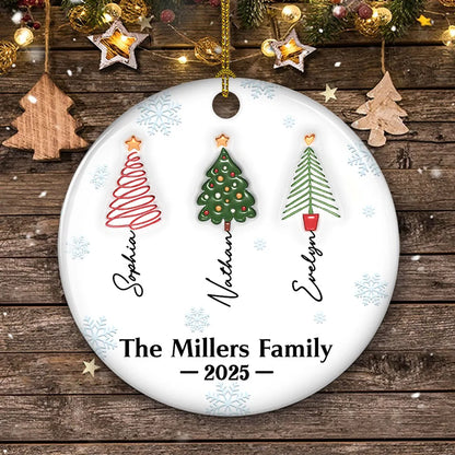 Family Christmas Tree Names - Personalized Custom 3D Inflated Effect Ceramic Ornament