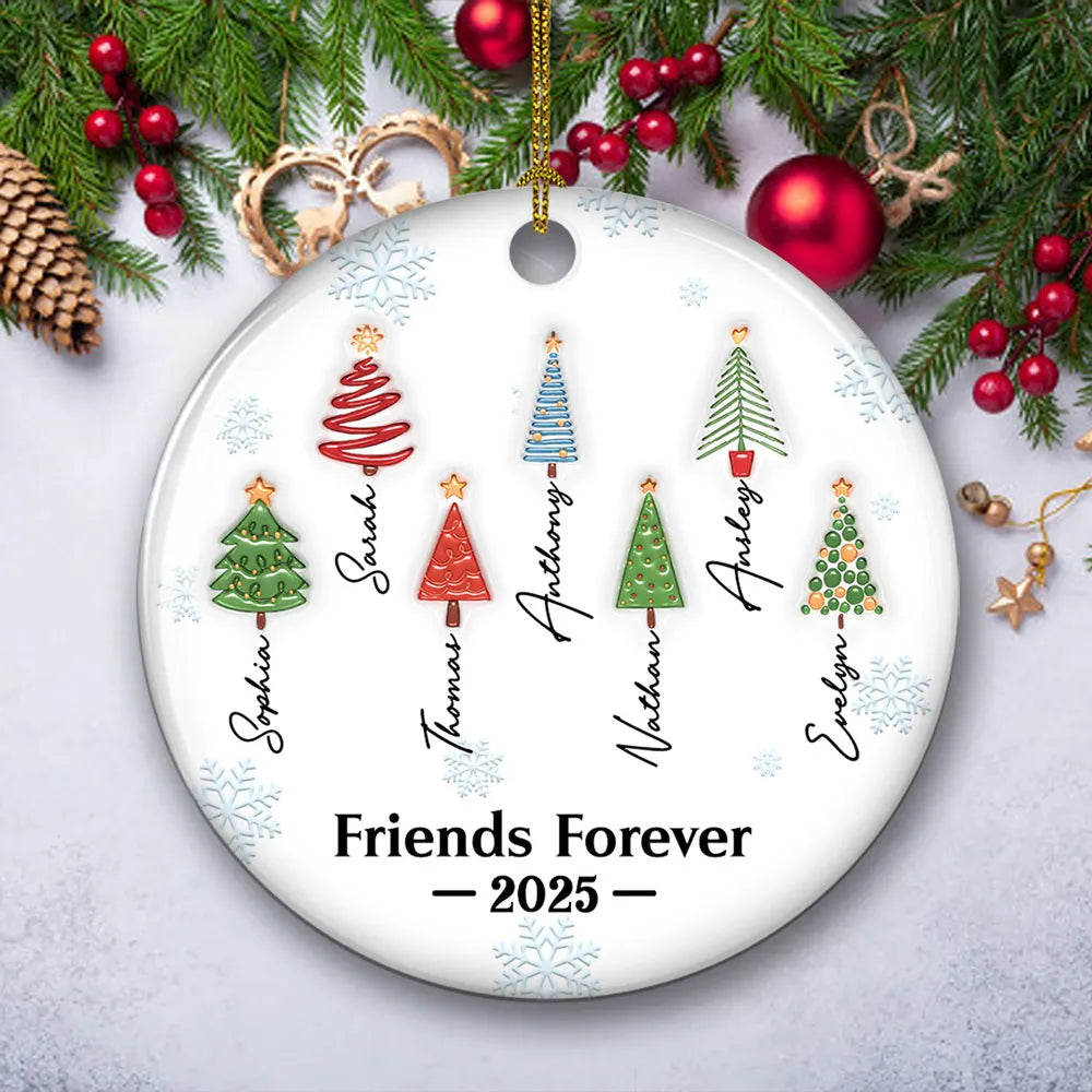 Family Christmas Tree Names - Personalized Custom 3D Inflated Effect Ceramic Ornament