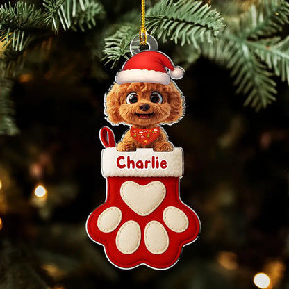 Dog Love In Stocking - Personalized Custom Acrylic Ornament