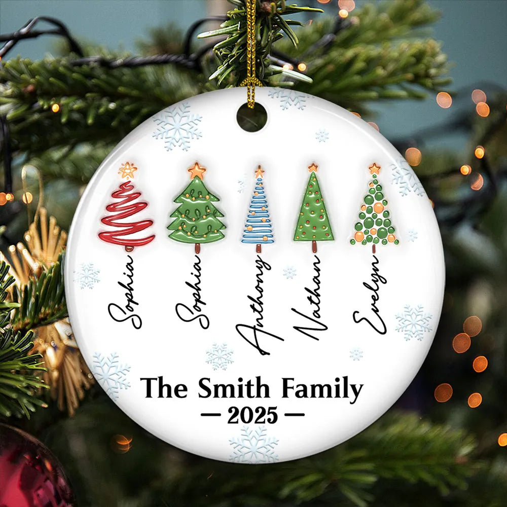 Family Christmas Tree Names - Personalized Custom 3D Inflated Effect Ceramic Ornament