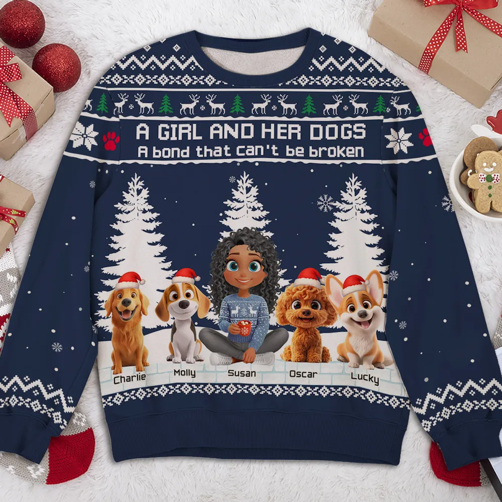 A Girl And Her Dog Christmas - Personalized Custom All-Over-Print Sweatshirt