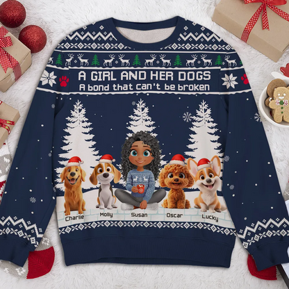 A Girl And Her Dog Christmas - Personalized Custom All-Over-Print Sweatshirt