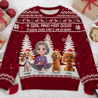 A Girl And Her Dog Christmas - Personalized Custom All-Over-Print Sweatshirt
