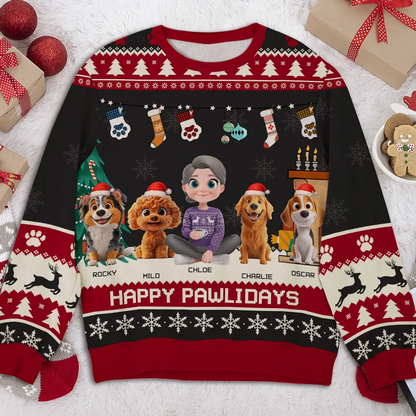 Snowy Pawlidays Cartoon - Personalized Custom All-Over-Print Sweatshirt
