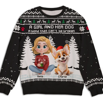 A Girl And Her Dog Christmas - Personalized Custom All-Over-Print Sweatshirt
