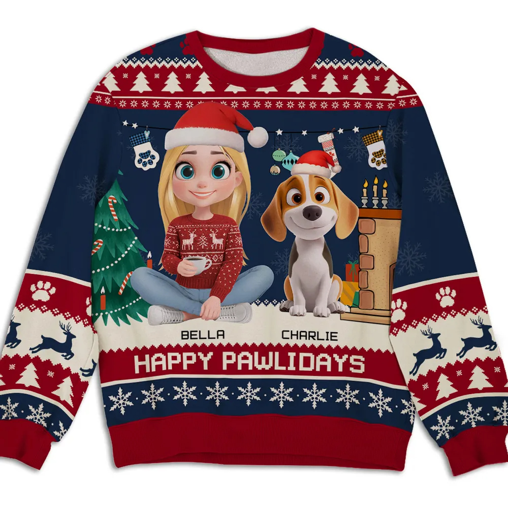 Snowy Pawlidays Cartoon - Personalized Custom All-Over-Print Sweatshirt
