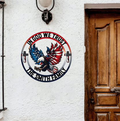 Personalized Name In God We Trust Patriotic Eagle Metal Sign