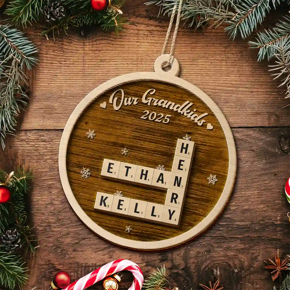 Crossword Our Grandkids Christmas - Personalized 2-Layered Wooden Ornament
