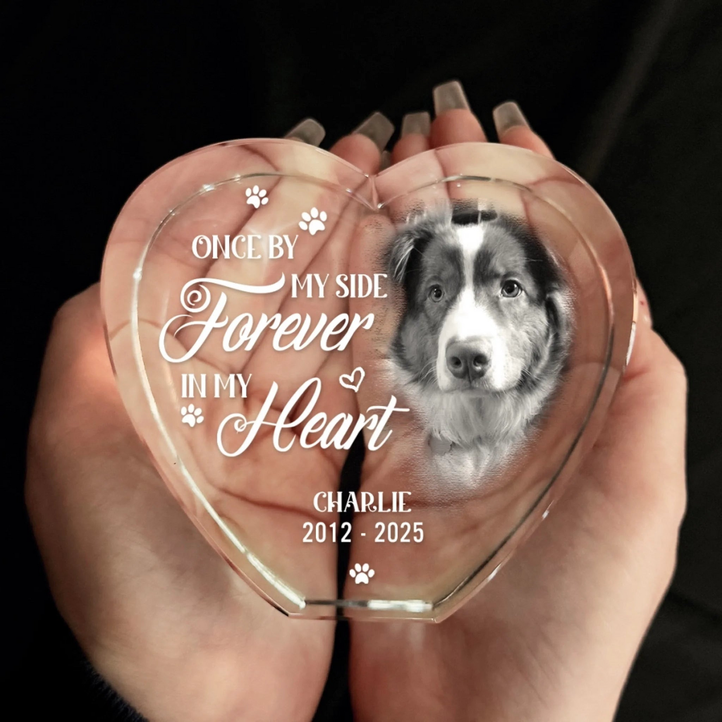 Custom Photo 3D Crystal Heart Shaped - Personalized Pet Memorial Sympathy Gifts For Dogs - Love Lives On Beyond Goodbye