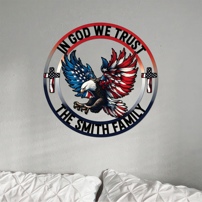 Personalized Name In God We Trust Patriotic Eagle Metal Sign