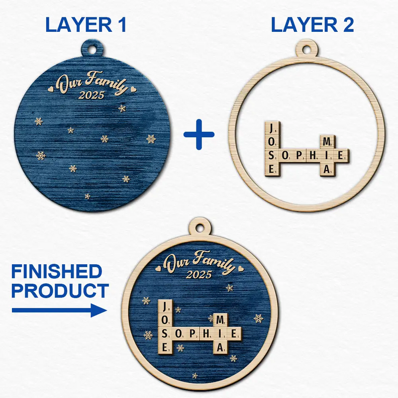 Crossword Our Grandkids Christmas - Personalized 2-Layered Wooden Ornament