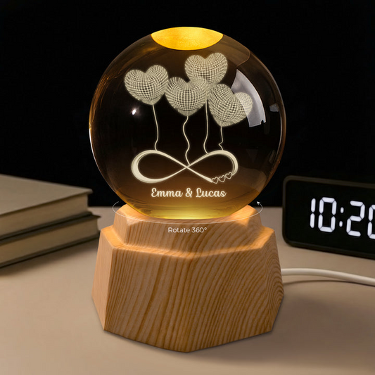 Heart 3D Crystal Ball Lamp - Personalized Gift for Couples