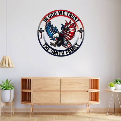 Personalized Name In God We Trust Patriotic Eagle Metal Sign