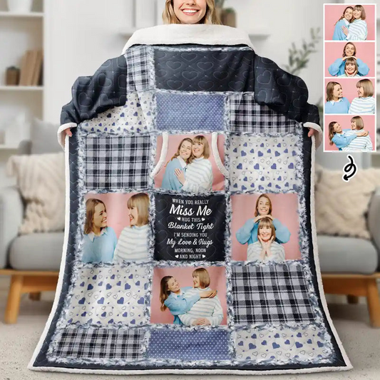 Custom Photo Memorial When You Really Miss Me Hug This Blanket  - Personalized Wearable Blanket With Sleeves -Perfect Gift for Christmas, Birthdays, Thanksgiving, or Mother’s/Father’s Day for Your Loved One