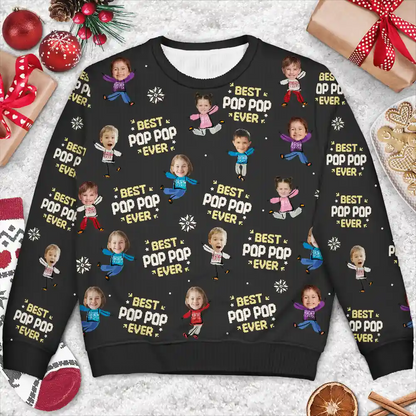 Custom Photo Best Dad Ever Funny Kids Christmas - Personalized Unisex Ugly Sweater