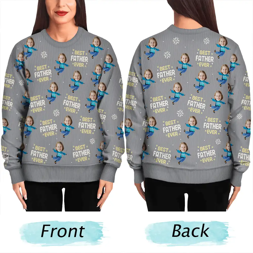 Custom Photo Best Dad Ever Funny Kids Christmas - Personalized Unisex Ugly Sweater