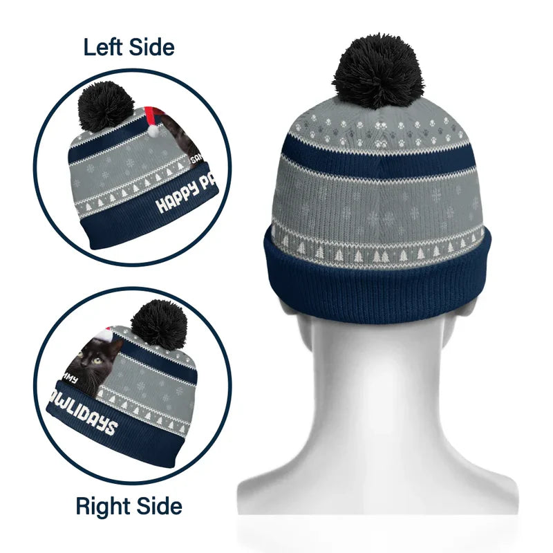 Custom Photo Feliz Navidog - Personalized Bobble Beanie Hat