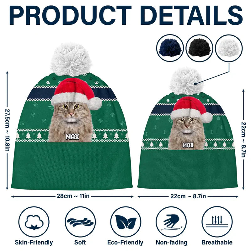 Custom Photo Feliz Navidog - Personalized Bobble Beanie Hat