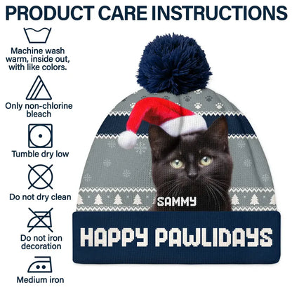 Custom Photo Feliz Navidog - Personalized Bobble Beanie Hat